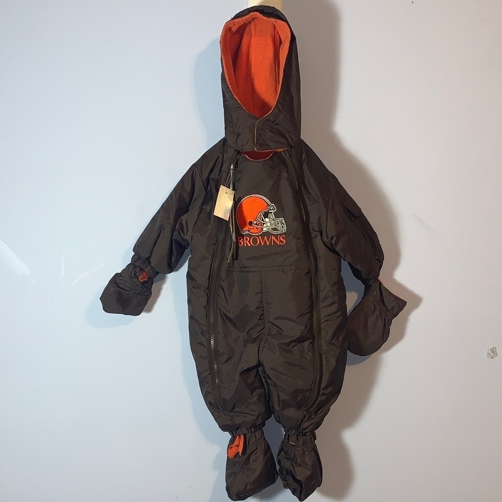 Vintage Cleveland browns Brown Orange Infant Snowsuit bunting 12 mo  mittens zip